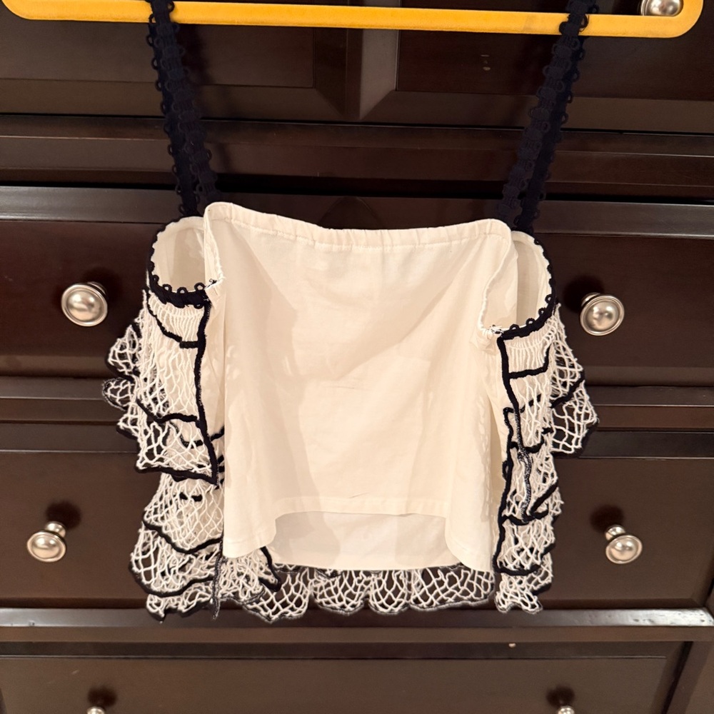 Anthropologie White and Black Crochet Ruffle Camisole - Picture 9 of 11